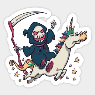 Cartoon Grim Reaper Riding a Unicorn Sticker